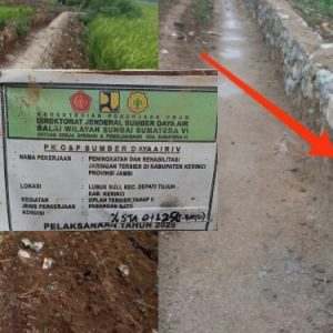 Proyek Rehabilitasi Jaringan Tersier BWSS VI di Kerinci Diduga Dikerjakan Asal Jadi
