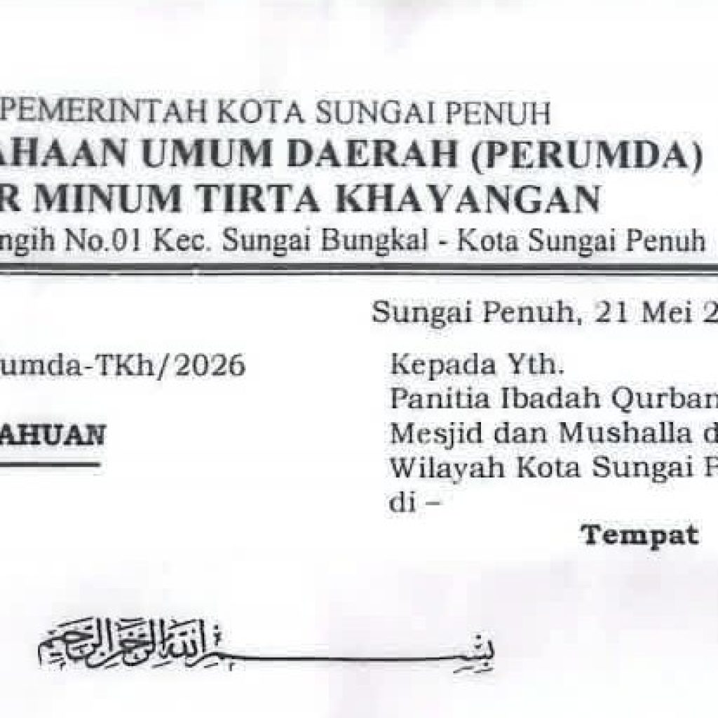 Ini Himbauan PDAM Tirta Khayangan untuk Panitia Qurban Kota Sungai Penuh