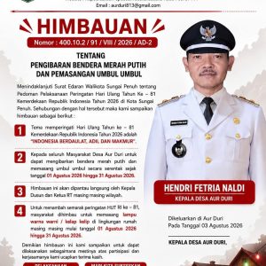 Pemdes Aur Duri Menghimbau Kepada Warga Memasang Bendera Merah Putih dan Umbul-umbul