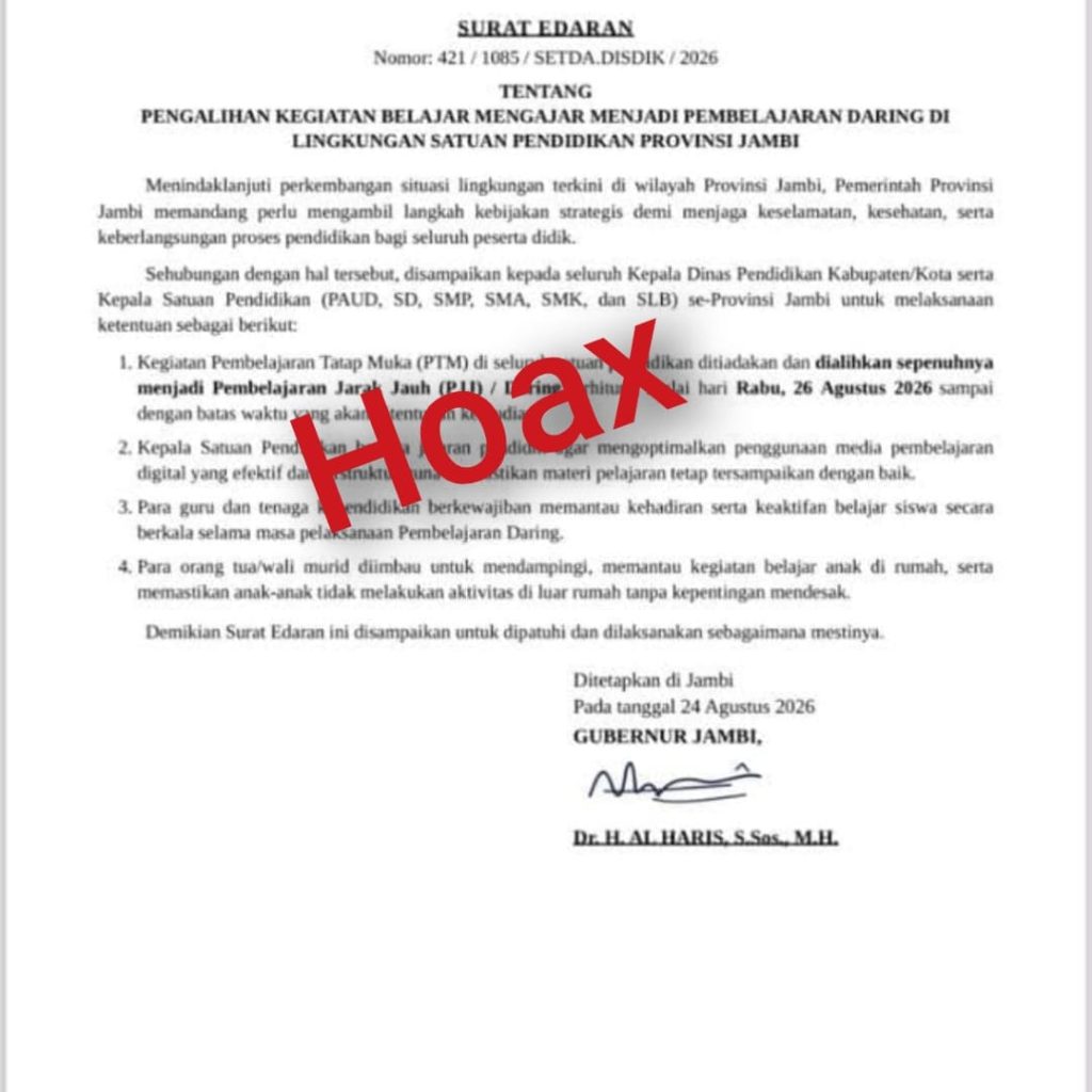 SE Sekolah Daring di Jambi Ternyata Hoax
