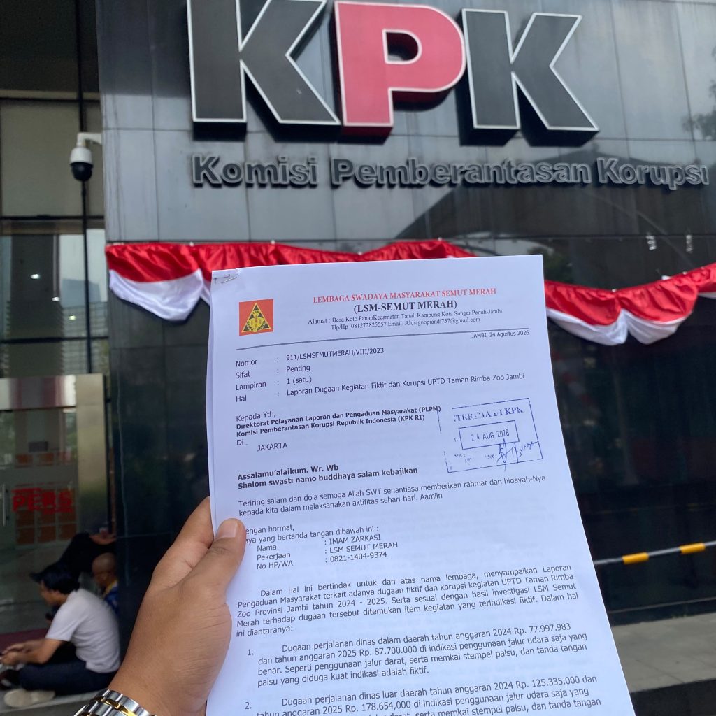 LSM Semut Merah Laporkan Dugaan Kegiatan Fiktif UPTD Taman Rimba Zoo Jambi ke KPK RI