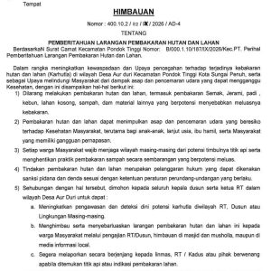 Cegah Karhutla, Pemdes Aur Duri Imbau Warga untuk Tidak Membakar Lahan