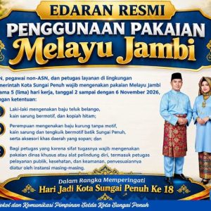 Sambut HUT Ke-18 Kota Sungai Penuh, Pemkot Menghimbau ASN Memakai Baju Adat Melayu